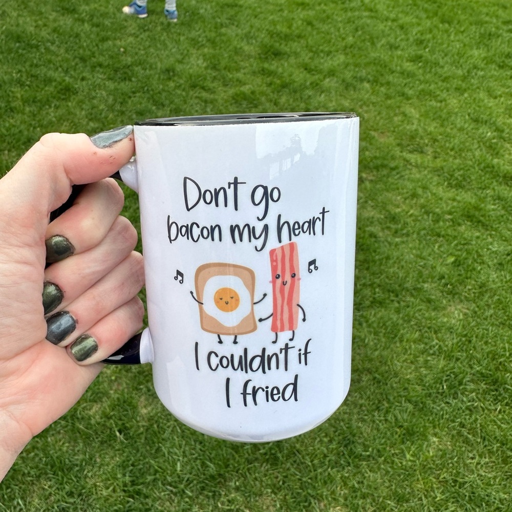 White Ceramic Mug with Fun Breakfast Design